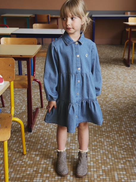 Jurk van lichtgewicht denim voor meisjes denimgrijs+middenblauw - vertbaudet enfant 