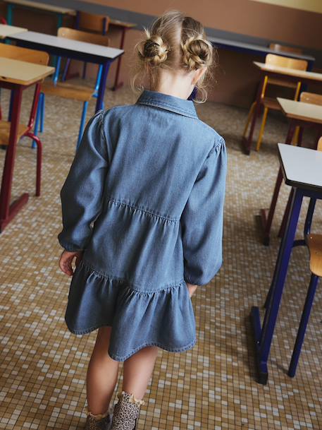 Jurk van lichtgewicht denim voor meisjes denimgrijs+middenblauw - vertbaudet enfant 