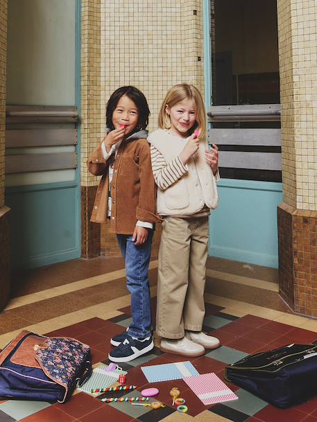 Wijd uitlopende broek voor meisjes medium Morpho groengrijs+kaki+koraal+oudroze - vertbaudet enfant 