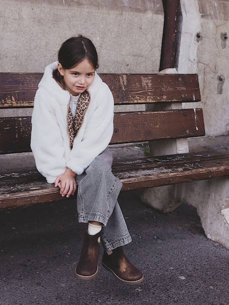 Omkeerbare windjack met capuchon voor meisjes, luipaard/sherpa beige+vanille - vertbaudet enfant 