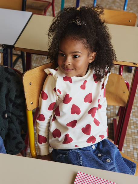 Meisjessweater met ruches op de mouwen groengrijs+inktblauw+vanille - vertbaudet enfant 