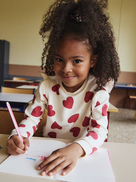 Meisjessweater met ruches op de mouwen groengrijs+inktblauw+vanille - vertbaudet enfant 