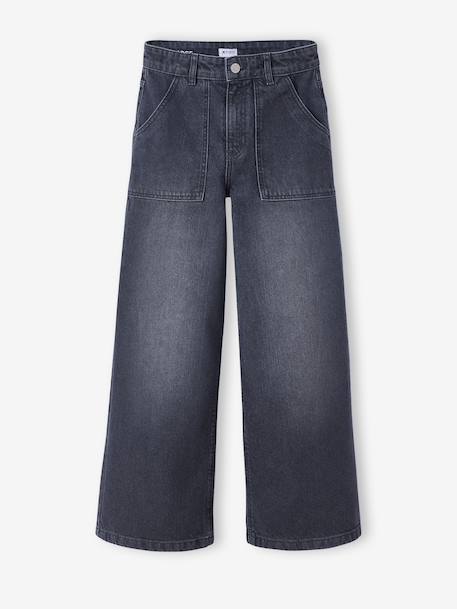 Wijde jeans met timmermanszakken voor meisjes JONEN denimgrijs+donkerblauw+middenblauw - vertbaudet enfant 
