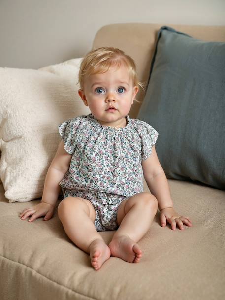 Blouse voor pasgeborene met bloemenprint ecru - vertbaudet enfant 