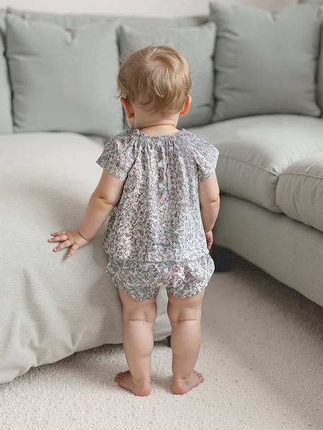 Blouse voor pasgeborene met bloemenprint ecru - vertbaudet enfant 