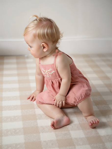 Baby romper met smock rozen - vertbaudet enfant 