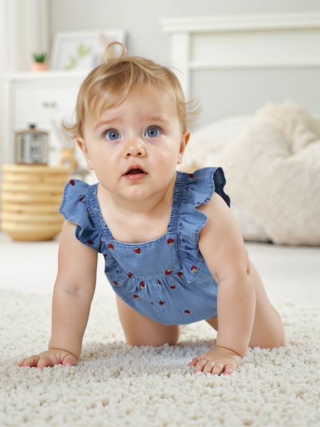 Baby Kurzoverall aus luftigem Denim double stone - vertbaudet enfant 
