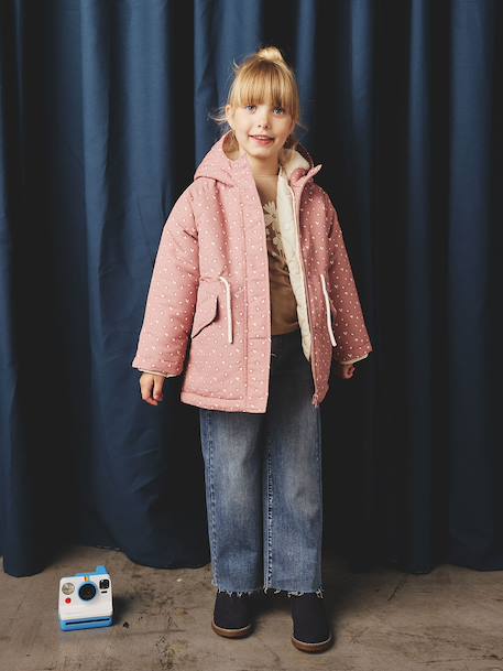 Parka met capuchon 3 in 1 meisjes parka + gewatteerde jas marineblauw+rozenhout - vertbaudet enfant 