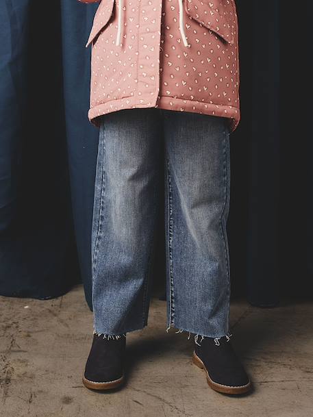 Onverwoestbare wijde jeans voor meisjes middenblauw - vertbaudet enfant 