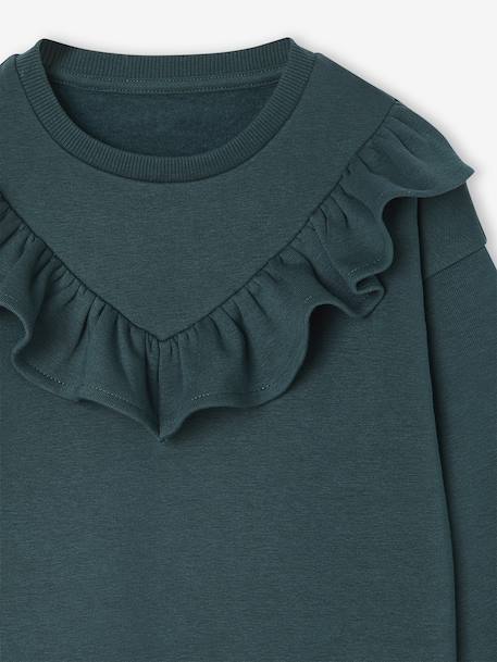 Jurk van sweaterstof met ruches voor meisjes ecru+smaragdgroen+vanille - vertbaudet enfant 
