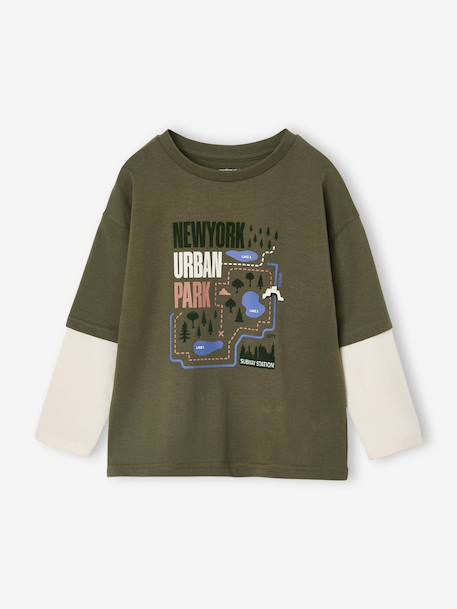 T-shirt met 2-in-1 effect voor jongens kaki - vertbaudet enfant 