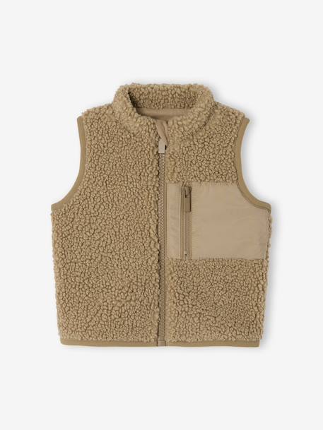 Mouwloos vestje baby in sherpa ecru+taupe - vertbaudet enfant 