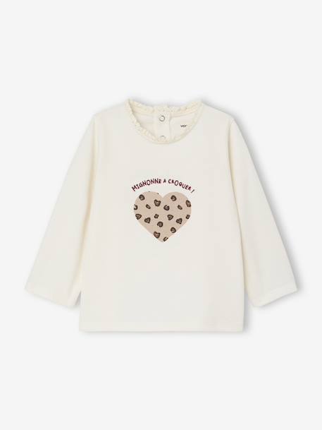 T-shirt baby met lange mouwen en luipaardhartmotief ecru+marineblauw - vertbaudet enfant 