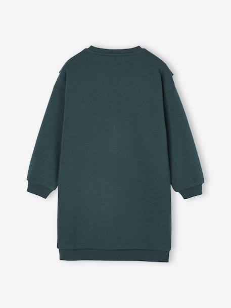 Jurk van sweaterstof met ruches voor meisjes ecru+smaragdgroen+vanille - vertbaudet enfant 