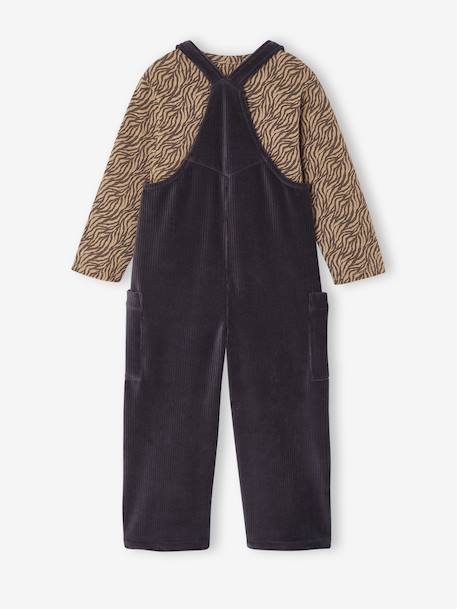 Meisjesset met t-shirt en salopet fluweel / velours antraciet - vertbaudet enfant 