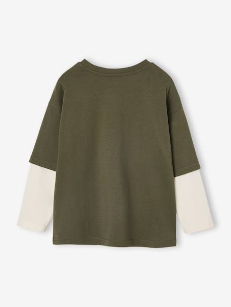 T-shirt met 2-in-1 effect voor jongens kaki - vertbaudet enfant 