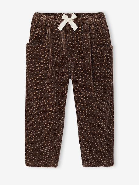 Meisjesbroek van fluweel / velours met losse pasvorm chocoladebruin+groengrijs+oudroze - vertbaudet enfant 