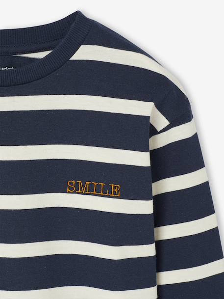 Gestreept T-shirt met lange mouwen voor jongens bordeauxrood+ecru+nachtblauw - vertbaudet enfant 
