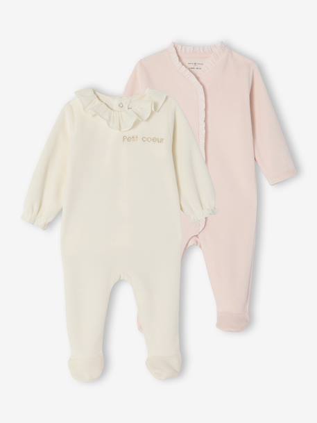 Set van 2 babyslaappakje geboorte meisje in fluweel / velours ENVIE DE FRAISE personaliseerbaar ecru - vertbaudet enfant 