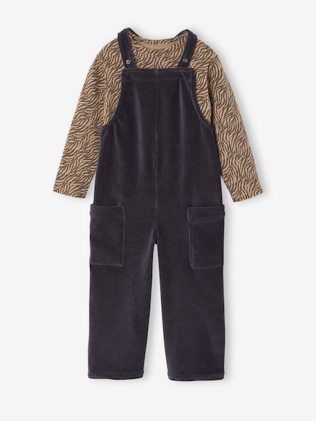 Meisjesset met t-shirt en salopet fluweel / velours antraciet - vertbaudet enfant 