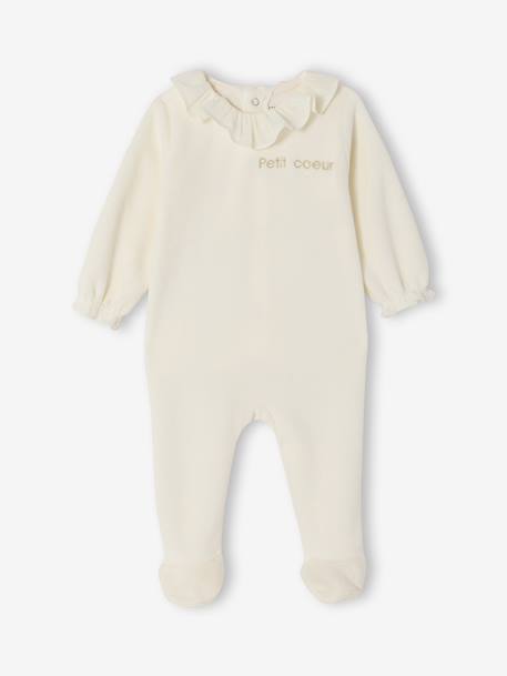 Set van 2 babyslaappakje geboorte meisje in fluweel / velours ENVIE DE FRAISE personaliseerbaar ecru - vertbaudet enfant 