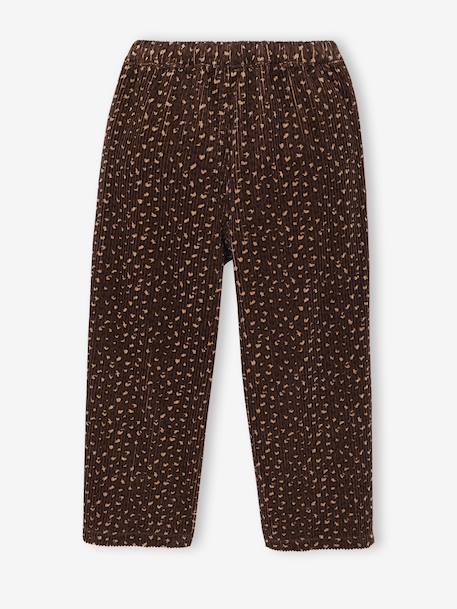 Meisjesbroek van fluweel / velours met losse pasvorm chocoladebruin+groengrijs+oudroze - vertbaudet enfant 