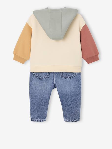 Babyset sweater met capuchon + jeans meerkleurig - vertbaudet enfant 