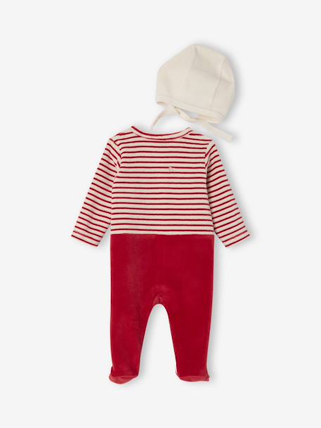 Kerstpyjama en muts baby in fluweel / velours ENVIE DE FRAISE, personaliseerbaar rood - vertbaudet enfant 