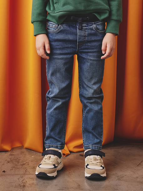 Onverwoestbare rechte relaxjeans jongens, eenvoudig aan te trekken denimgrijs+double stone+ongewassen denim+stone - vertbaudet enfant 
