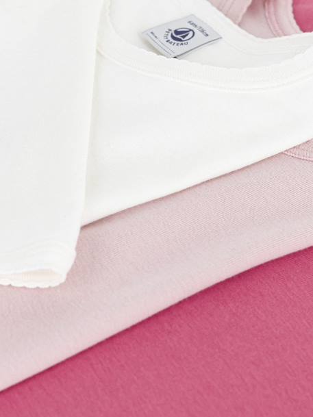 Set van 3 t-shirts voor meisjes van katoen met lange mouwen PETIT BATEAU rozen - vertbaudet enfant 