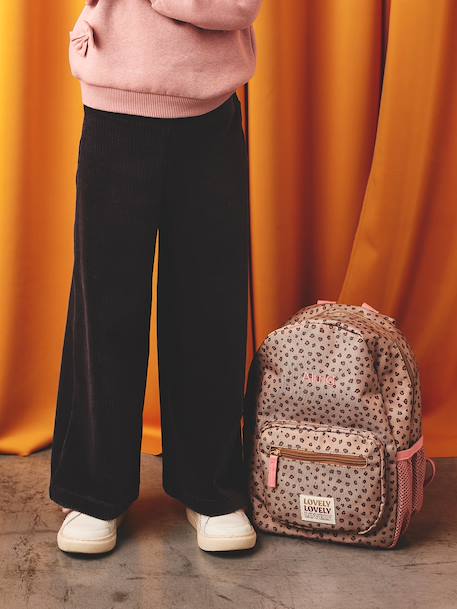 Wijde, fluwelen broek voor meisjes antraciet+bruin+chocoladebruin+ecru+grijsblauw+kaki+pruim+rozen+zachtpaars - vertbaudet enfant 