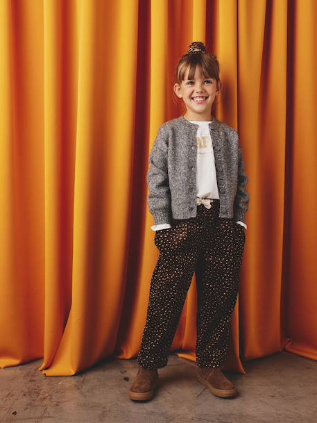 Meisjesbroek van fluweel / velours met losse pasvorm chocoladebruin+groengrijs+oudroze - vertbaudet enfant 