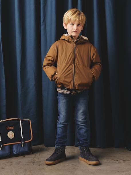 Windjack met capuchon en sherpavoering voor jongens kaki+karamel+marineblauw+olijf - vertbaudet enfant 