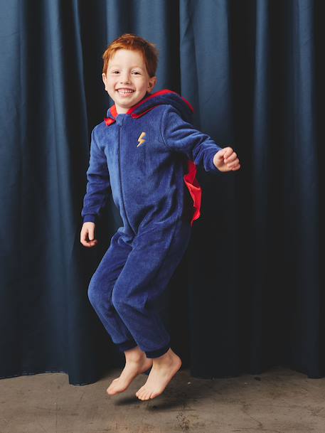 Combi pyjama superheld: cape + afneembaar masker koningsblauw - vertbaudet enfant 