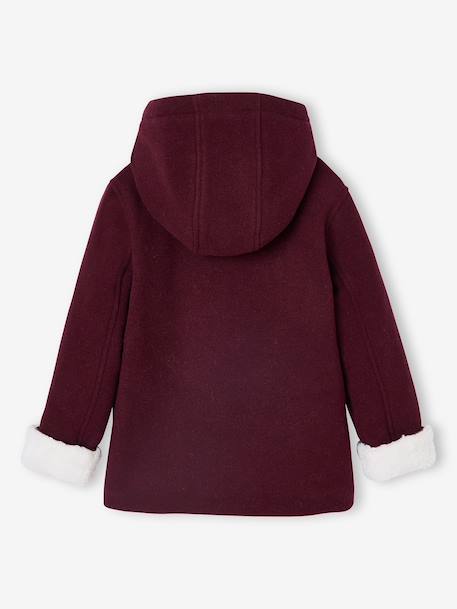 Mantel met capuchon van wol met sherpa voering voor meisjes bordeauxrood+donkergroen+geel - vertbaudet enfant 