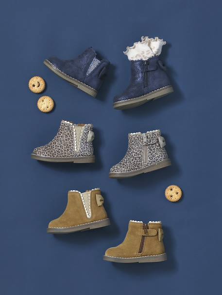 Elastische leren laarsjes voor meisjesbaby's beige, bedrukt+bordeauxrood+CAMEL+marineblauw+zwart - vertbaudet enfant 