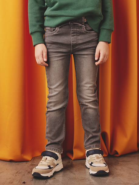 Rechte fleecebroek jongens denim look DARK GROSS+denim grijs+double stone+gebleekt denim+STONE MIDDEN+zwart denim - vertbaudet enfant 