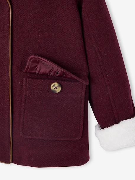 Mantel met capuchon van wol met sherpa voering voor meisjes bordeauxrood+donkergroen+geel - vertbaudet enfant 