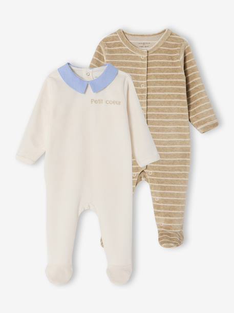 Set van 2 babyslaappakje geboorte in fluweel / velours ENVIE DE FRAISE personaliseerbaar ecru - vertbaudet enfant 