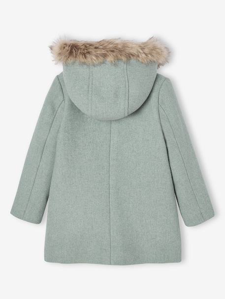 Duffel met capuchon van wol met houtje-touwtjeknopen groengrijs+kameel+pruim+rouge - vertbaudet enfant 