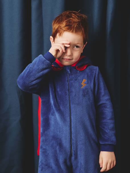 Combi pyjama superheld: cape + afneembaar masker koningsblauw - vertbaudet enfant 