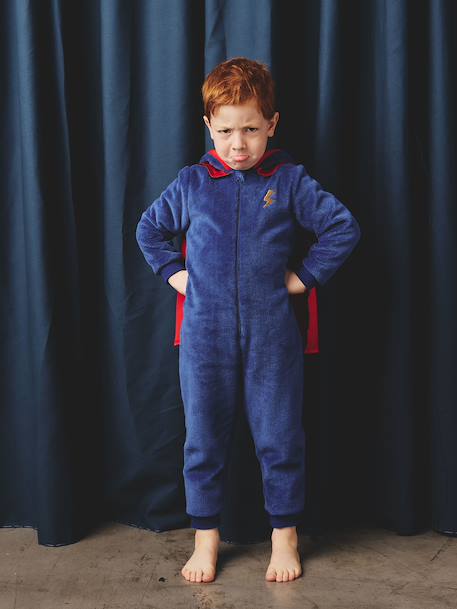 Combi pyjama superheld: cape + afneembaar masker koningsblauw - vertbaudet enfant 