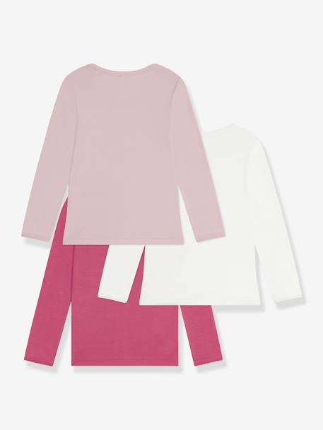 Set van 3 t-shirts voor meisjes van katoen met lange mouwen PETIT BATEAU rozen - vertbaudet enfant 