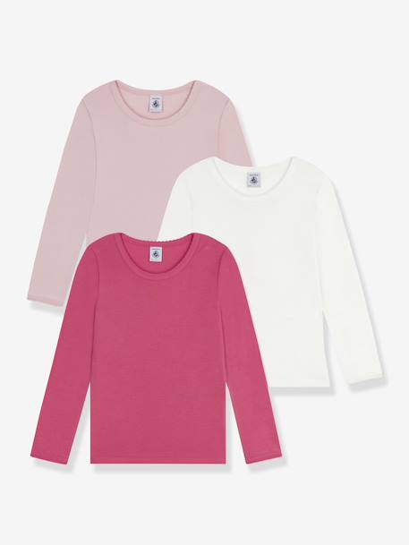 Set van 3 t-shirts voor meisjes van katoen met lange mouwen PETIT BATEAU rozen - vertbaudet enfant 