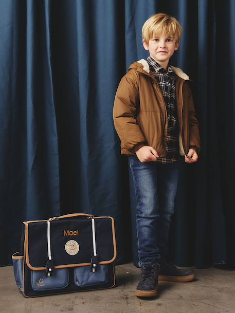 Windjack met capuchon en sherpavoering voor jongens kaki+karamel+marineblauw+olijf - vertbaudet enfant 