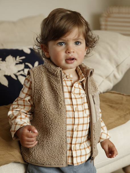 Mouwloos vestje baby in sherpa ecru+taupe - vertbaudet enfant 