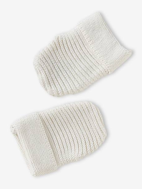 Babyset muts, wanten en sloffen van biologisch katoen en zijn aanpasbare pochon ecru+gemêleerd beige+rozen - vertbaudet enfant 