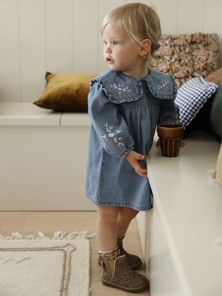 Elastische leren laarsjes voor meisjesbaby's beige, bedrukt+bordeauxrood+CAMEL+marineblauw+zwart - vertbaudet enfant 