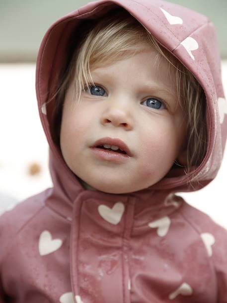 Bedrukte regenjas met capuchon voor baby's, gevoerd met fleece oudroze - vertbaudet enfant 