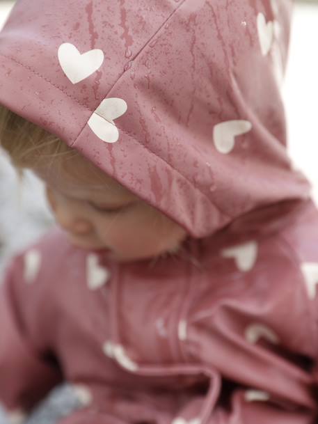 Bedrukte regenjas met capuchon voor baby's, gevoerd met fleece oudroze - vertbaudet enfant 